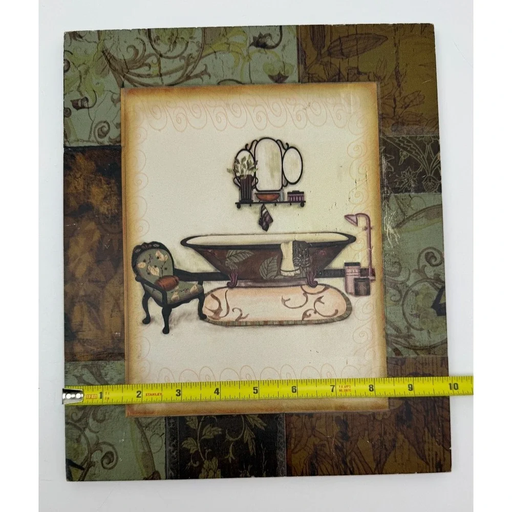Vintage Bathroom Wall Art Clawfoot Tub Wooden Plaque Shabby Chic Decor Sign